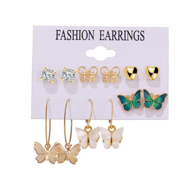 Pearl Butterfly Earrings 5-Piece Set