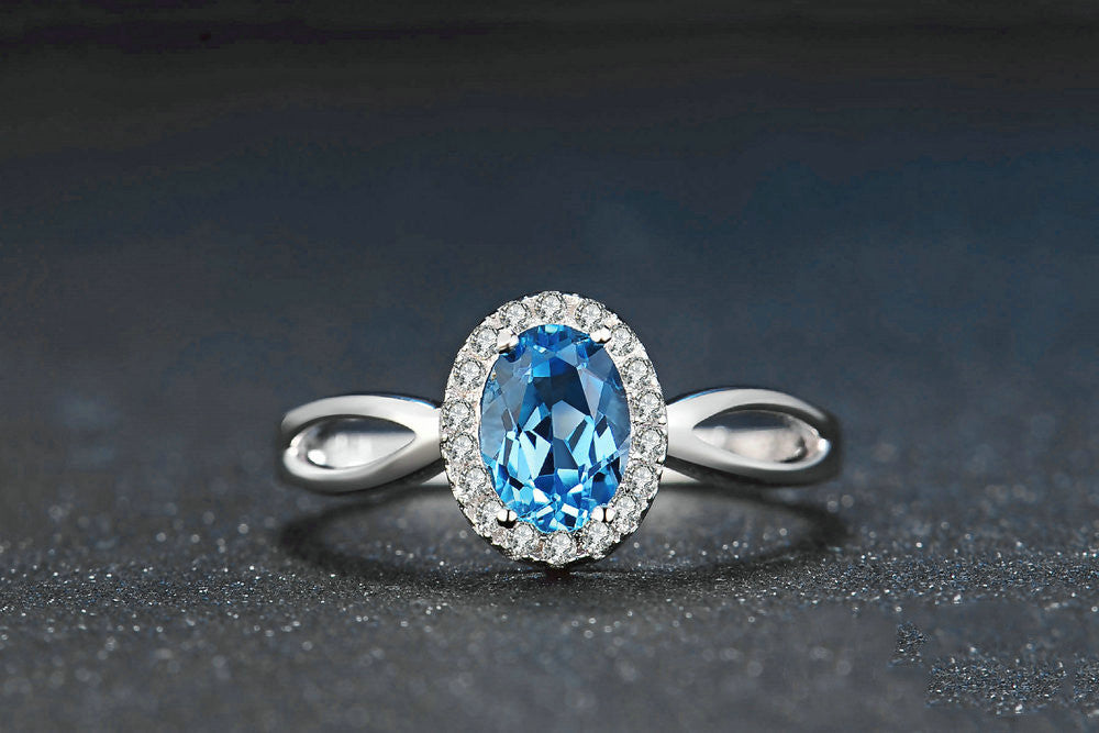 Blue Topa White Gold Engagement Ring