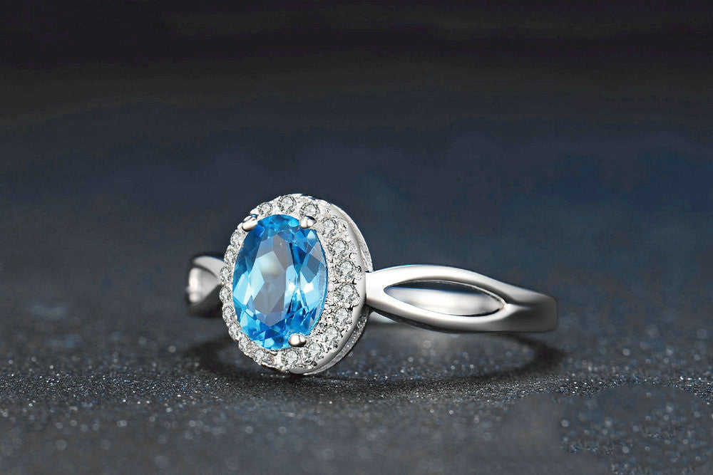 Blue Topa White Gold Engagement Ring