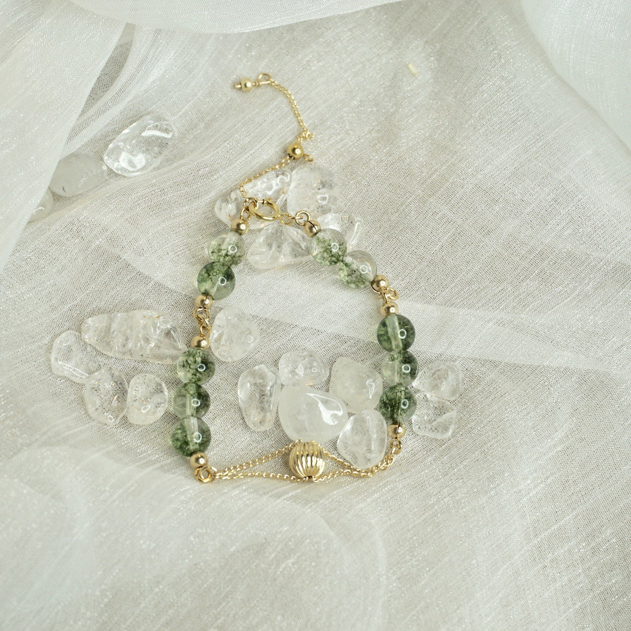 Natural Green Crystal 14k Gold Bracelet