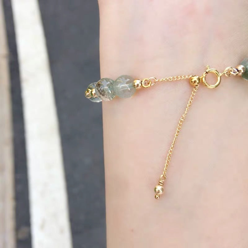 Natural Green Crystal 14k Gold Bracelet