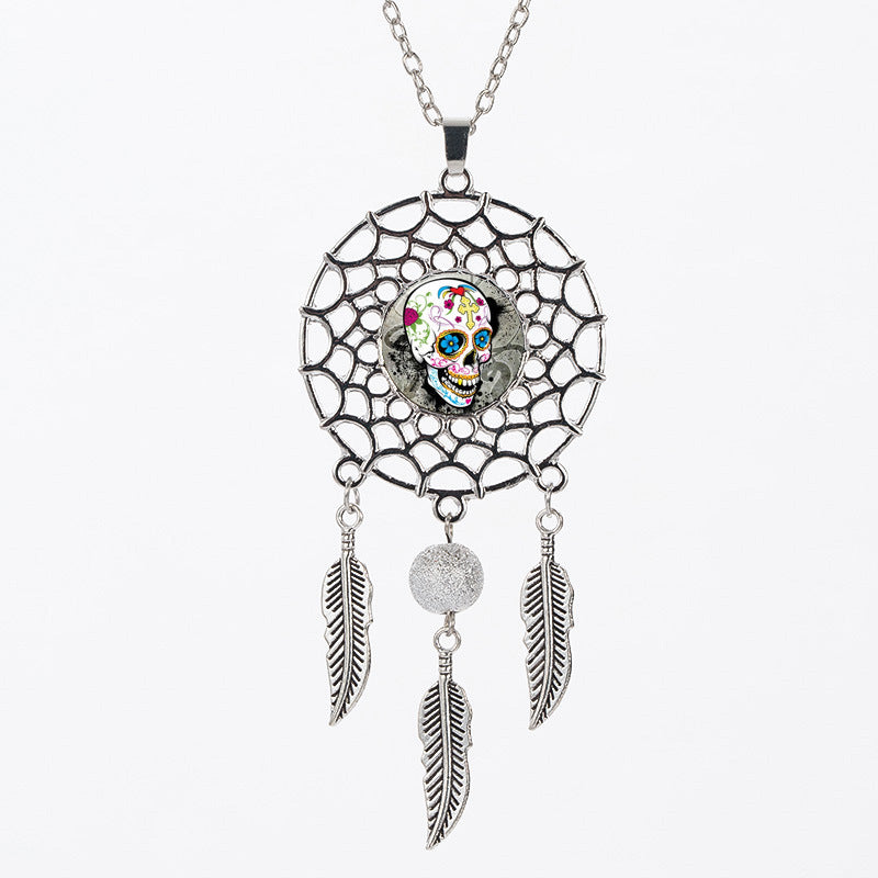 Sugar Skull  Dreamcatcher Necklace