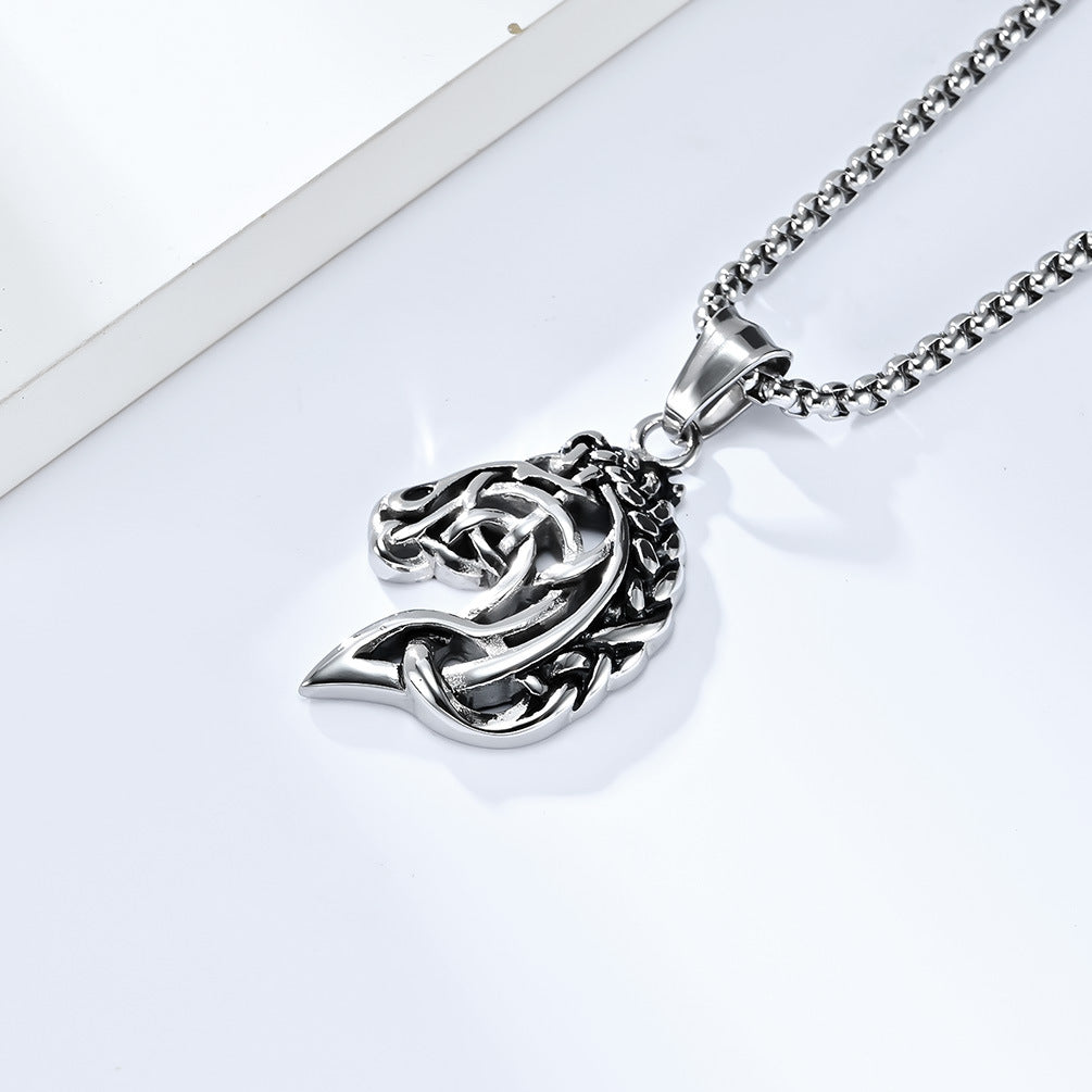 Retro Hollow Horse Head Titanium Necklace