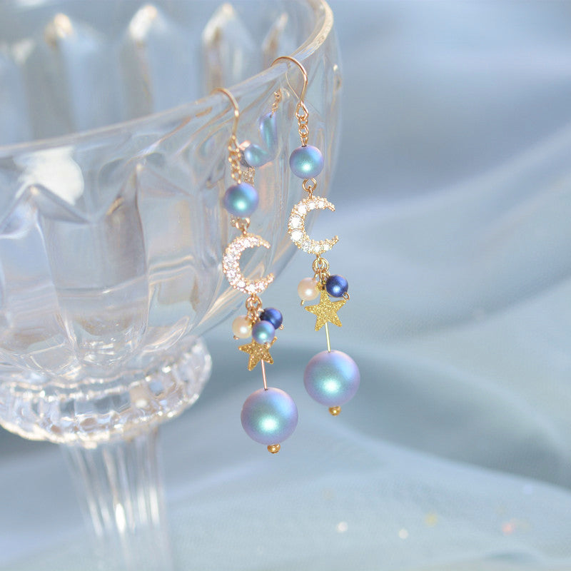 Japanese Handmade Ocean Moon and Star Earrings