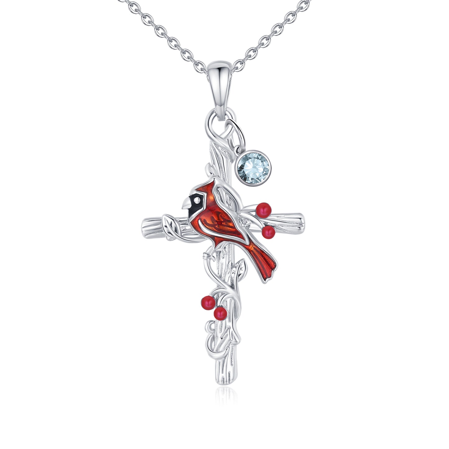 Cardinal Cross Birthstone Necklace