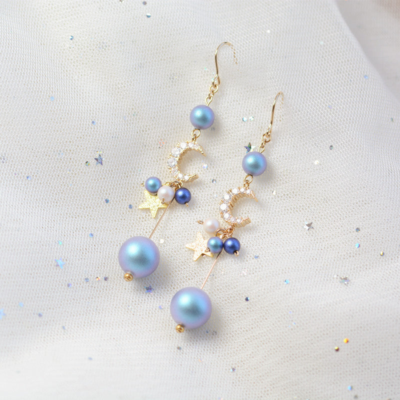 Japanese Handmade Ocean Moon and Star Earrings