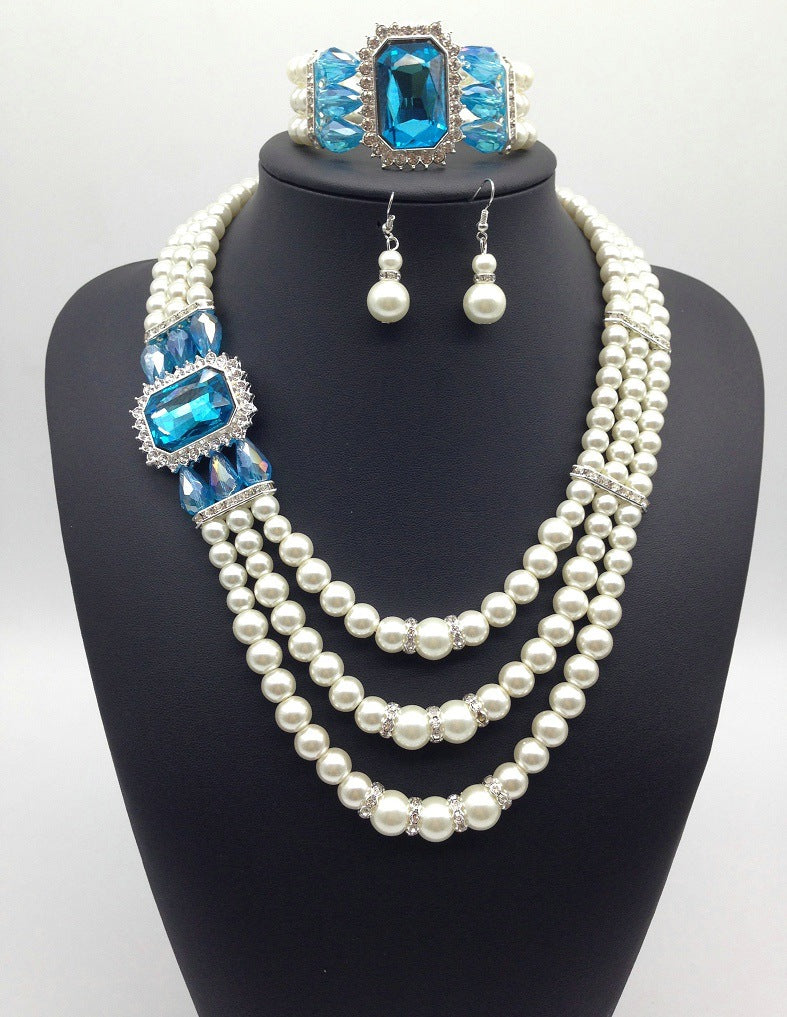 European Diamond Gemstone Pearl Jewelry Set