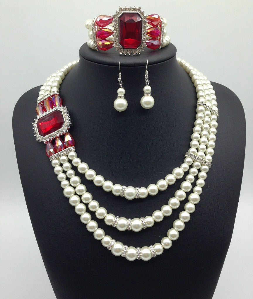 European Diamond Gemstone Pearl Jewelry Set