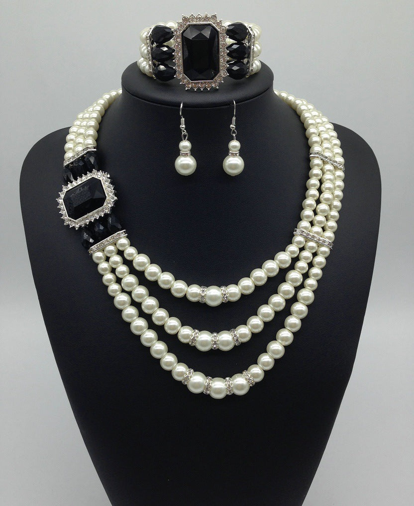 European Diamond Gemstone Pearl Jewelry Set