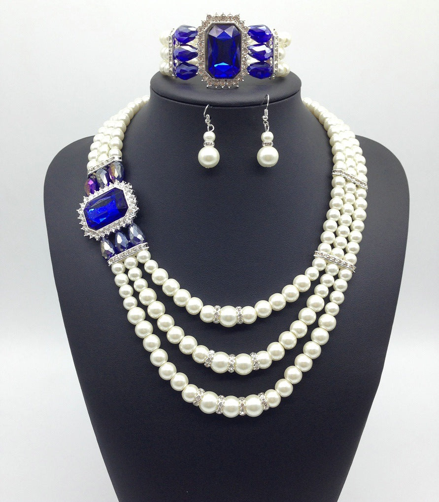 European Diamond Gemstone Pearl Jewelry Set