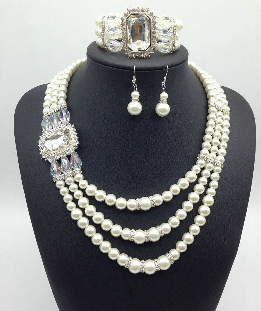 European Diamond Gemstone Pearl Jewelry Set