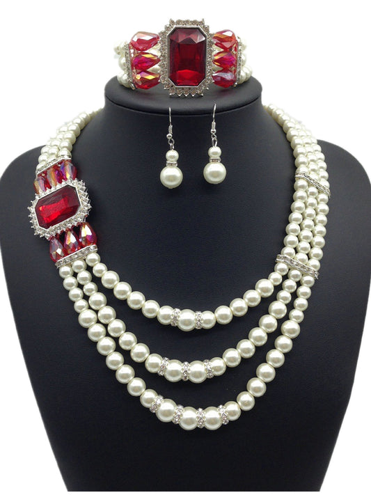 European Diamond Gemstone Pearl Jewelry Set