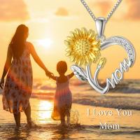 Sunflower Silver Heart Mom Necklace