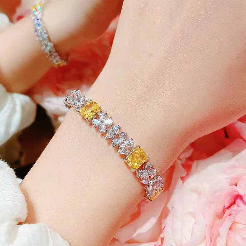 Colored Diamond Flower 18K Bracelet