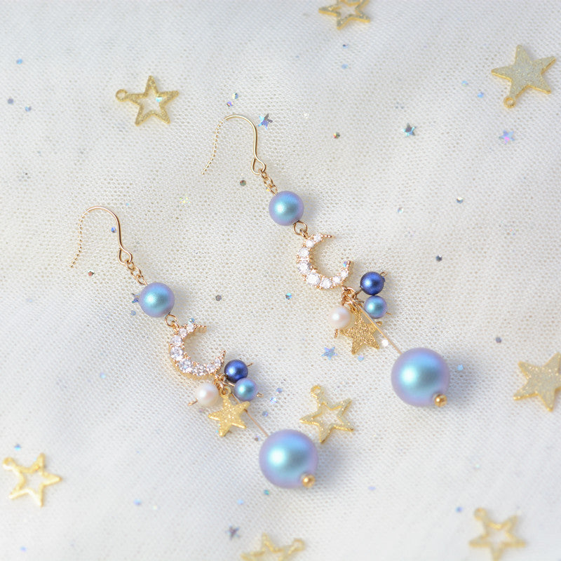 Japanese Handmade Ocean Moon and Star Earrings