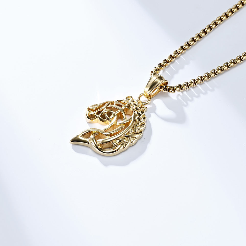 Retro Hollow Horse Head Titanium Necklace