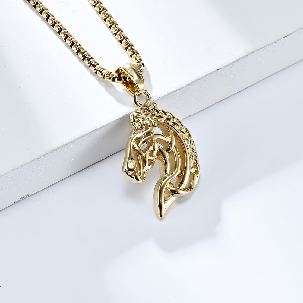 Retro Hollow Horse Head Titanium Necklace