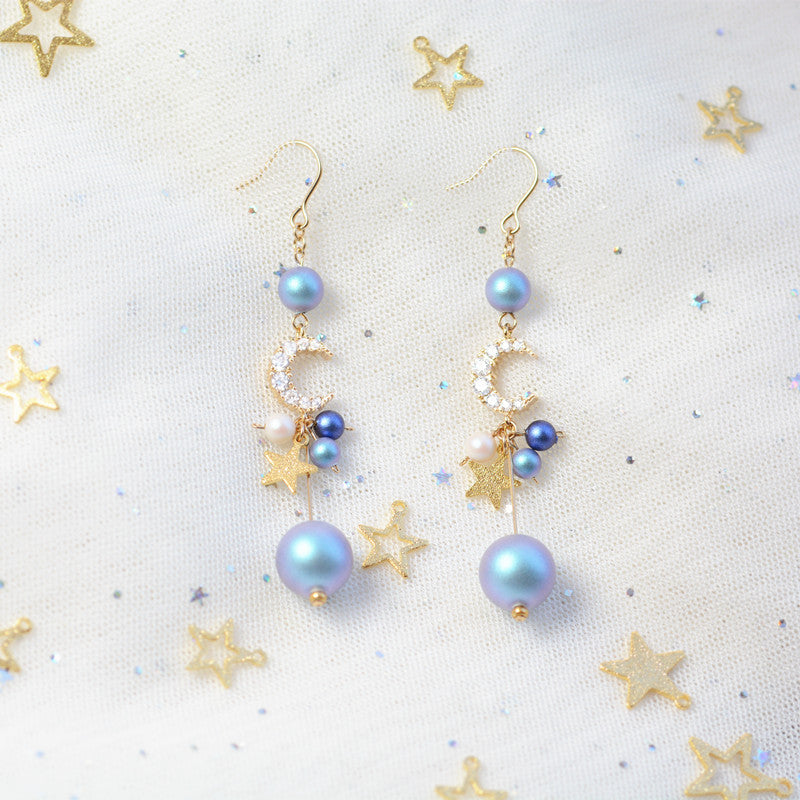 Japanese Handmade Ocean Moon and Star Earrings