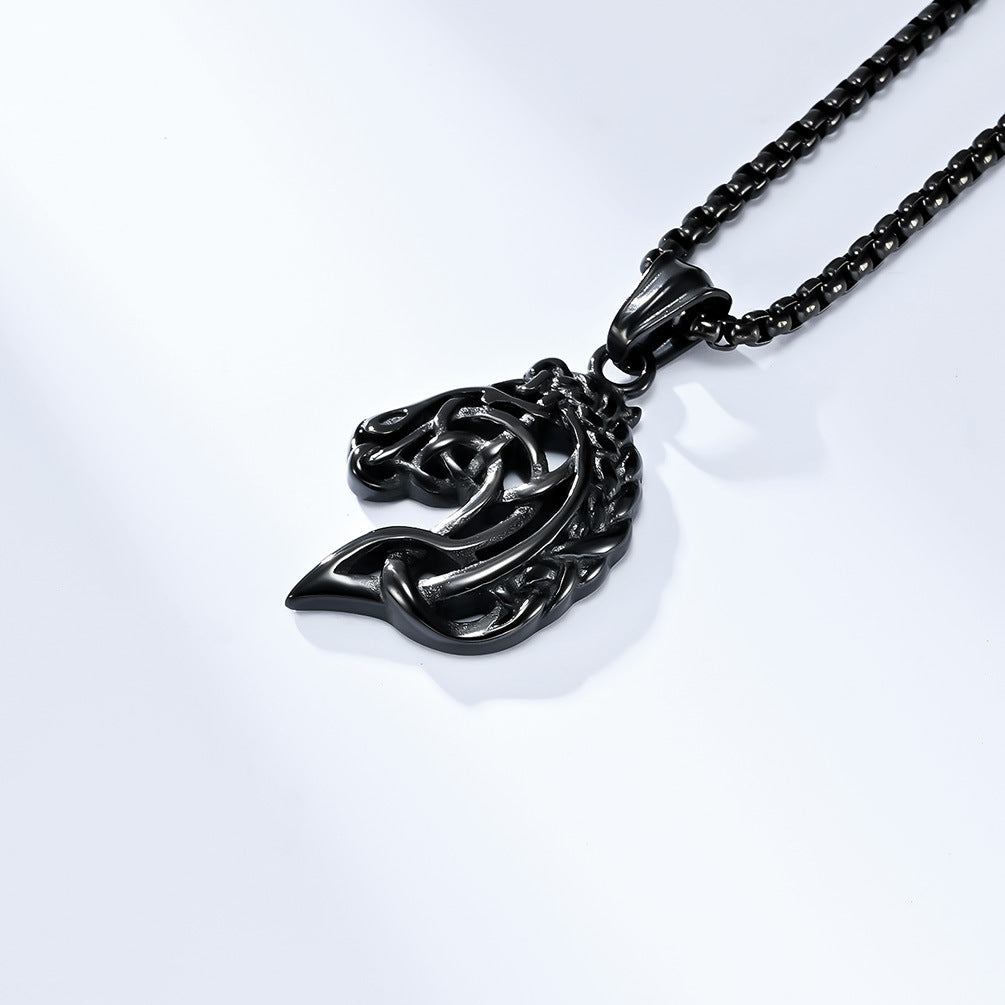 Retro Hollow Horse Head Titanium Necklace