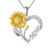 Sunflower Silver Heart Mom Necklace