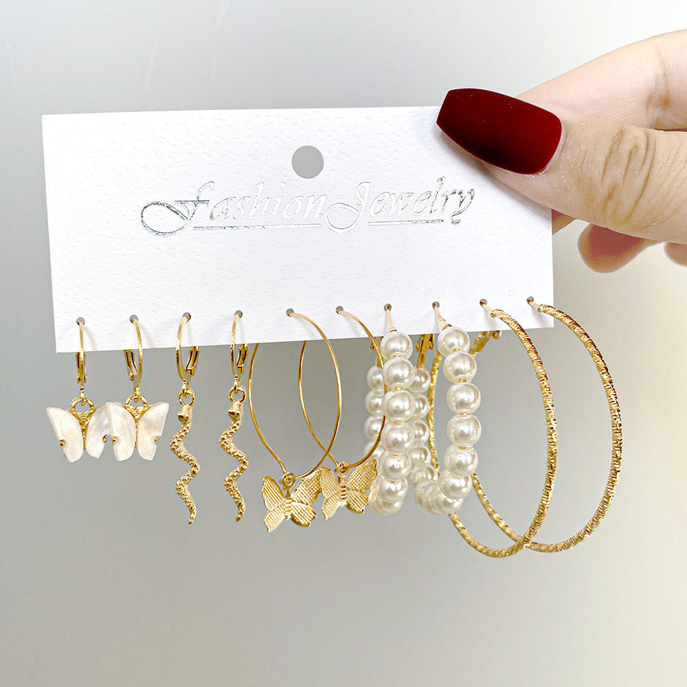 Pearl Butterfly Earrings 5-Piece Set