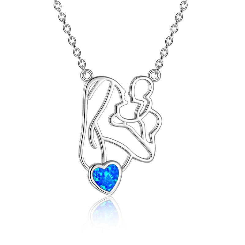 Mother & Child Sterling Silver Opal Necklace