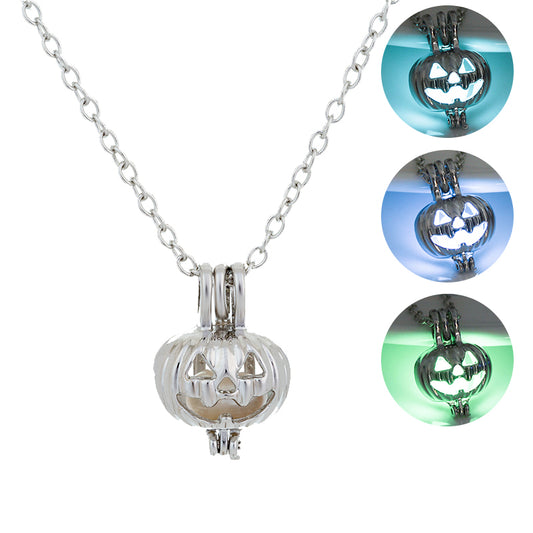 Colorful glow-in-the-dark pumpkin necklace for Halloween