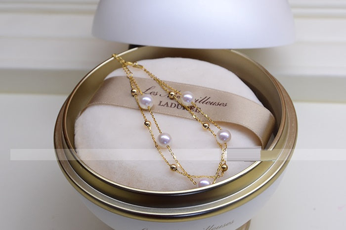 18k Gold Adjustable Double-layer Seawater Pearl  Bracelet