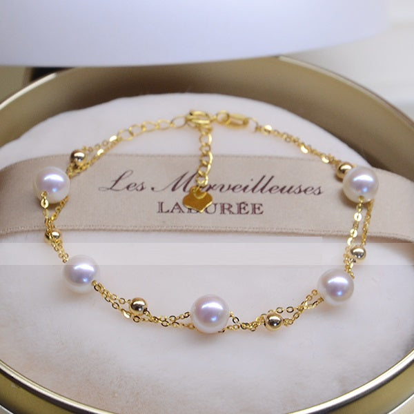 18k Gold Adjustable Double-layer Seawater Pearl  Bracelet