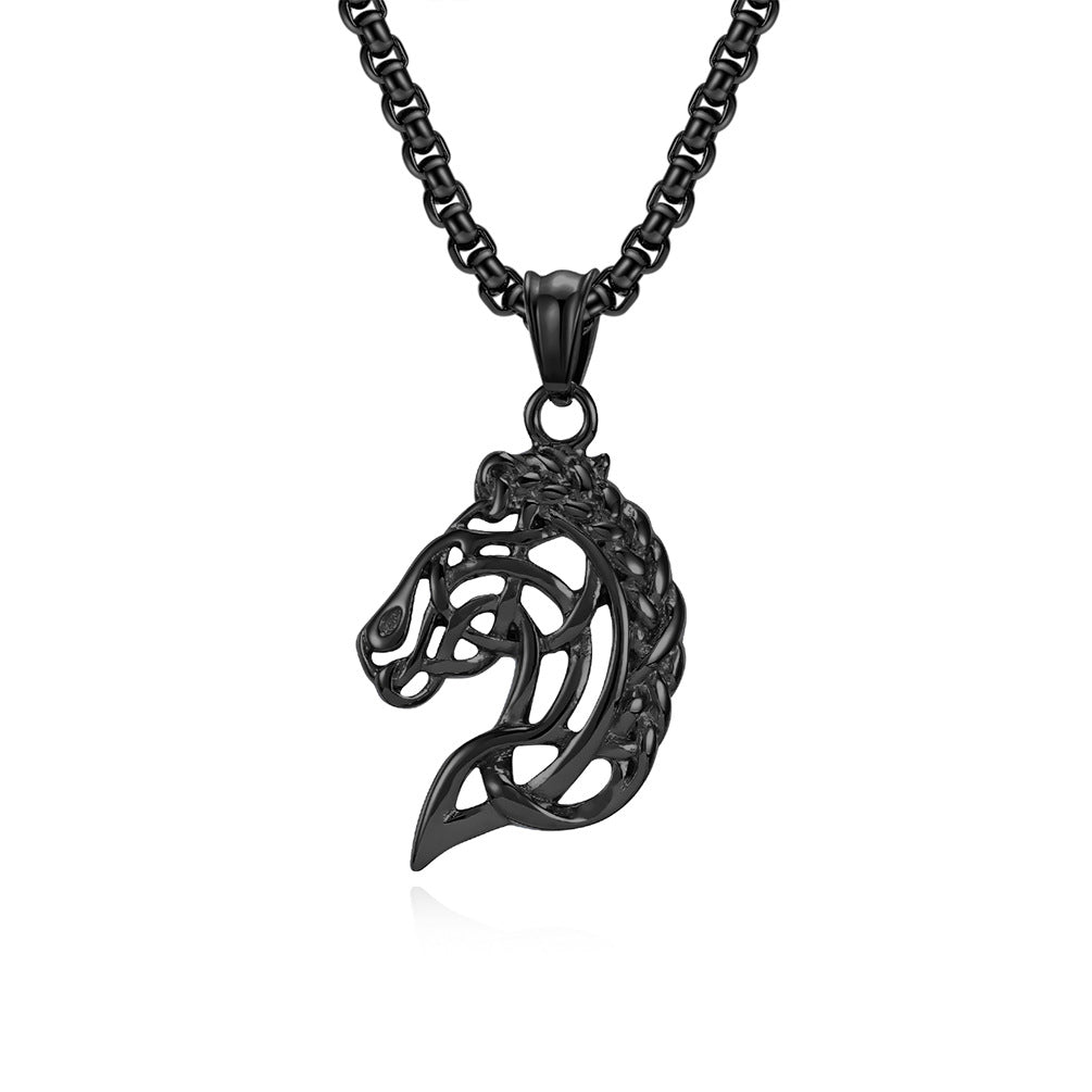 Retro Hollow Horse Head Titanium Necklace