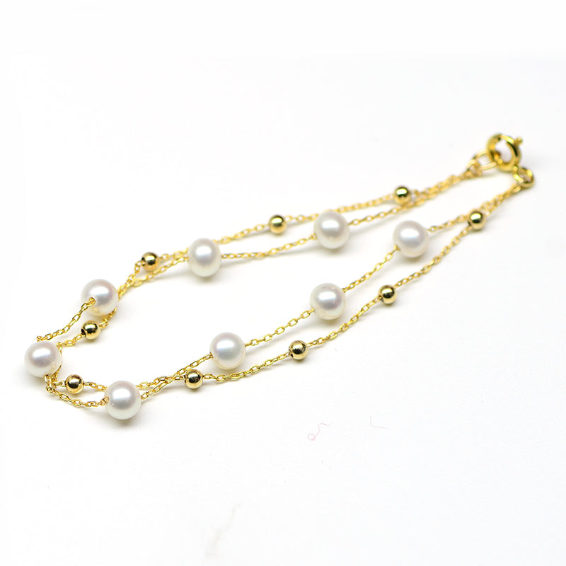 18k Gold Adjustable Double-layer Seawater Pearl  Bracelet