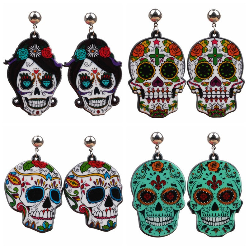 Acrylic Sugar Skull Earrings