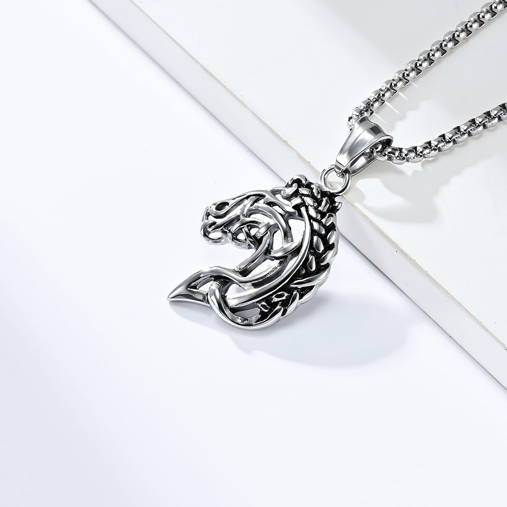 Retro Hollow Horse Head Titanium Necklace