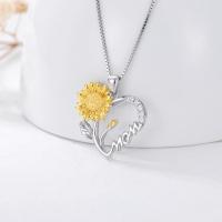 Sunflower Silver Heart Mom Necklace