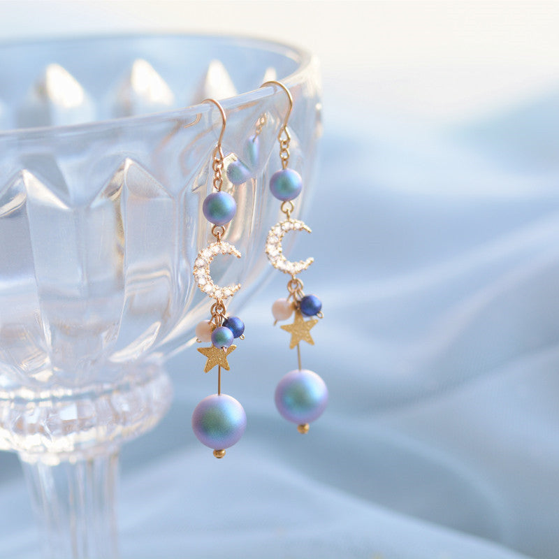 Japanese Handmade Ocean Moon and Star Earrings