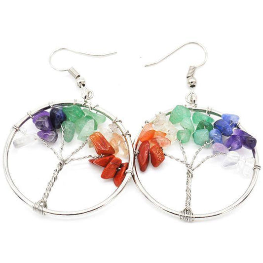 Natural Crystal Crushed Stone Wishing Tree Earrings