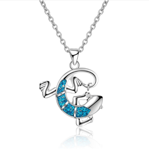 Silver Filled Blue Opal Sea Turtle Pendant Necklace