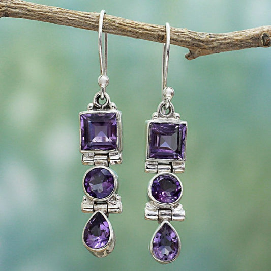 Womens Elegant Amethyst Dangle Earrings