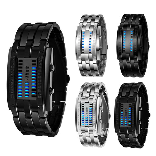 Double Row Light Binary LED Electronic Hand Unisex Watch