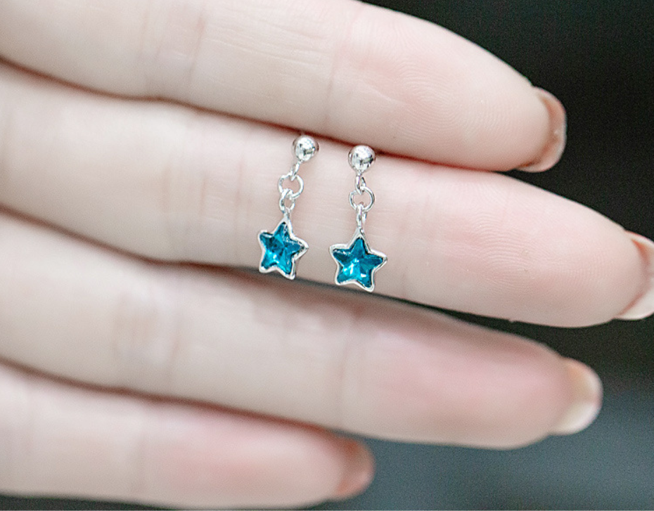 Five-star crystal ear studs