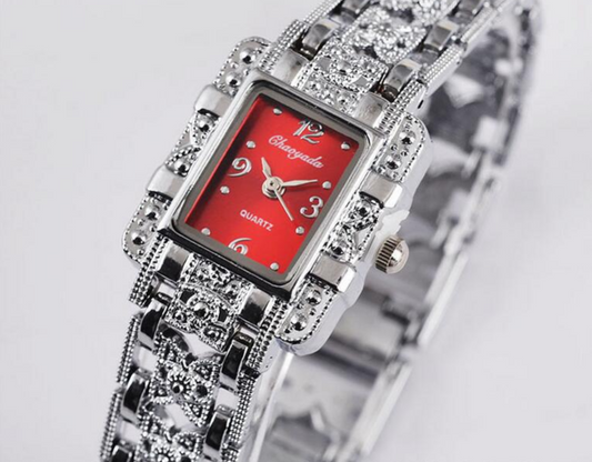 Roman Style Square Diamond-Studded Steel Watch