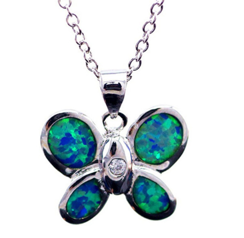 Silver Filled Blue Opal Sea Turtle Pendant Necklace