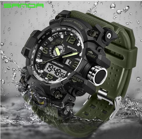 SANDA military watch waterproof sports watches men's LED digital watch top brand luxury clock camping diving relogio masculino