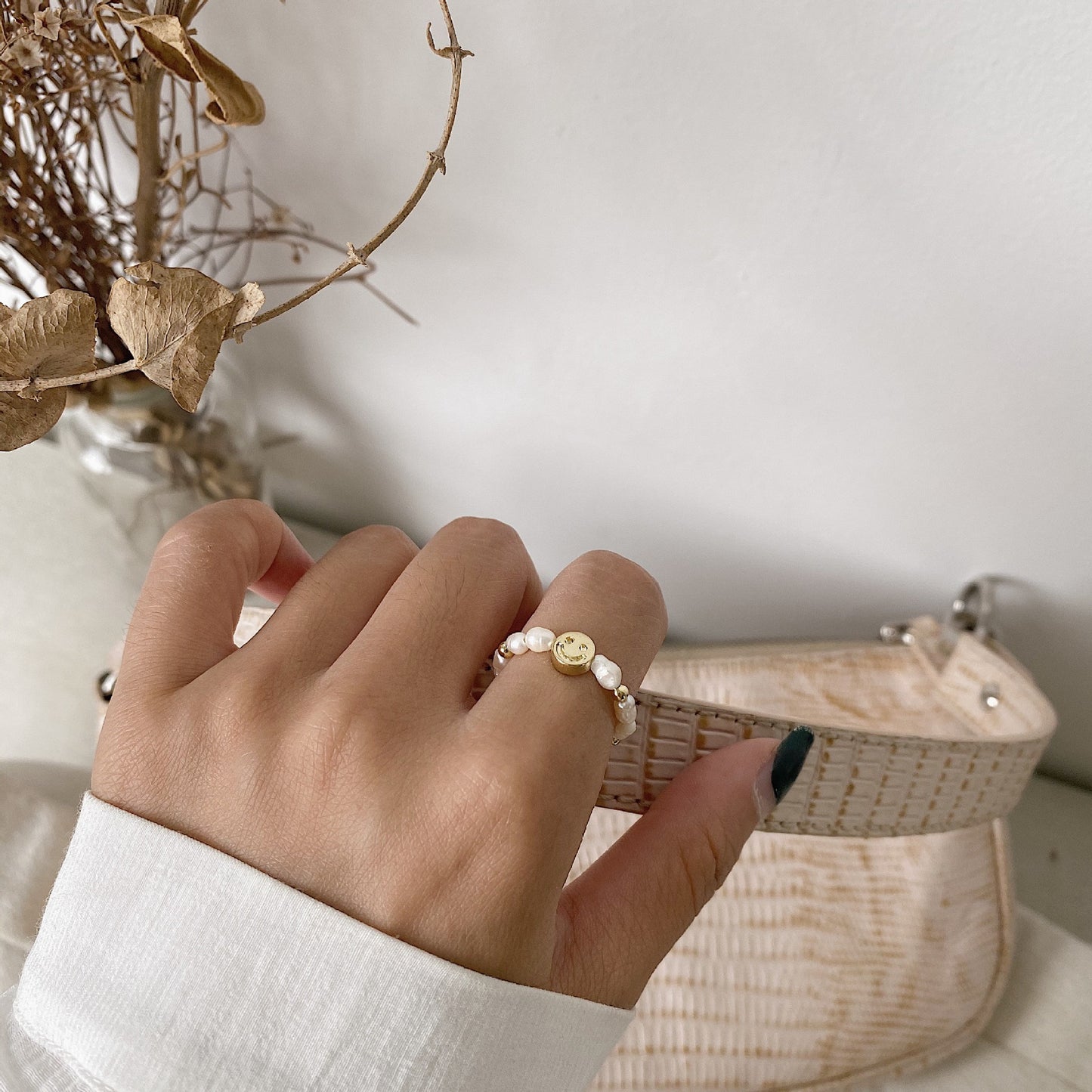 Elastic Freshwater Pearl Beaded Ring