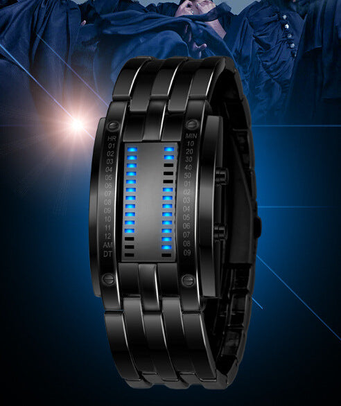 Double Row Light Binary LED Electronic Hand Unisex Watch