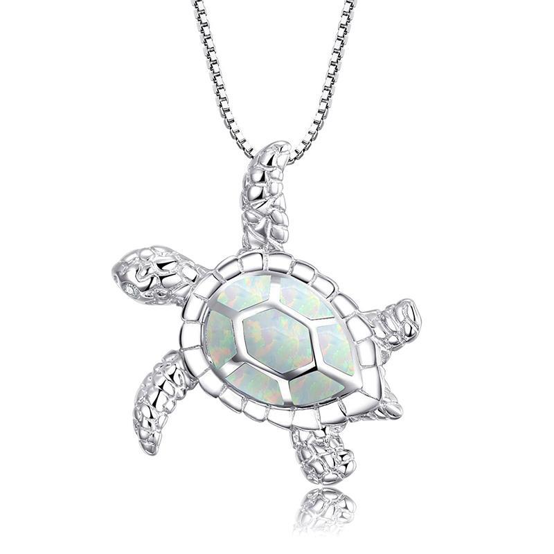 Silver Filled Blue Opal Sea Turtle Pendant Necklace