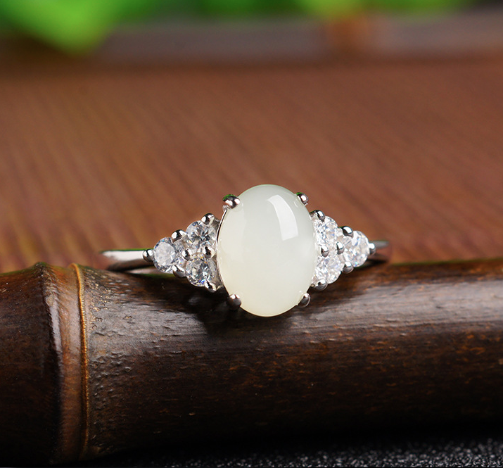 Adjustable Moonstone Jade, Silver Ring