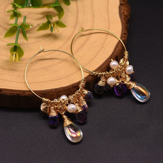 Pearl Czech Hoop Earrings