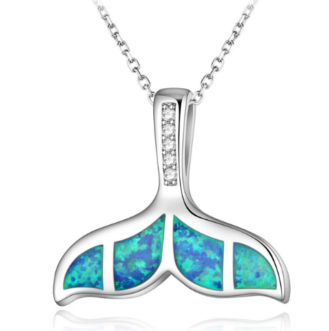 Silver Filled Blue Opal Sea Turtle Pendant Necklace