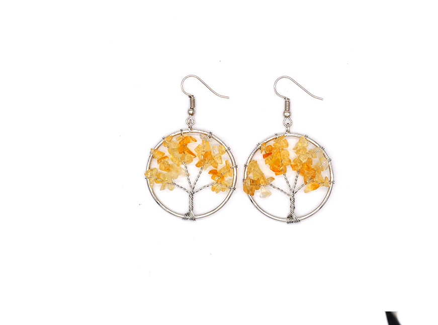 Natural Crystal Crushed Stone Wishing Tree Earrings